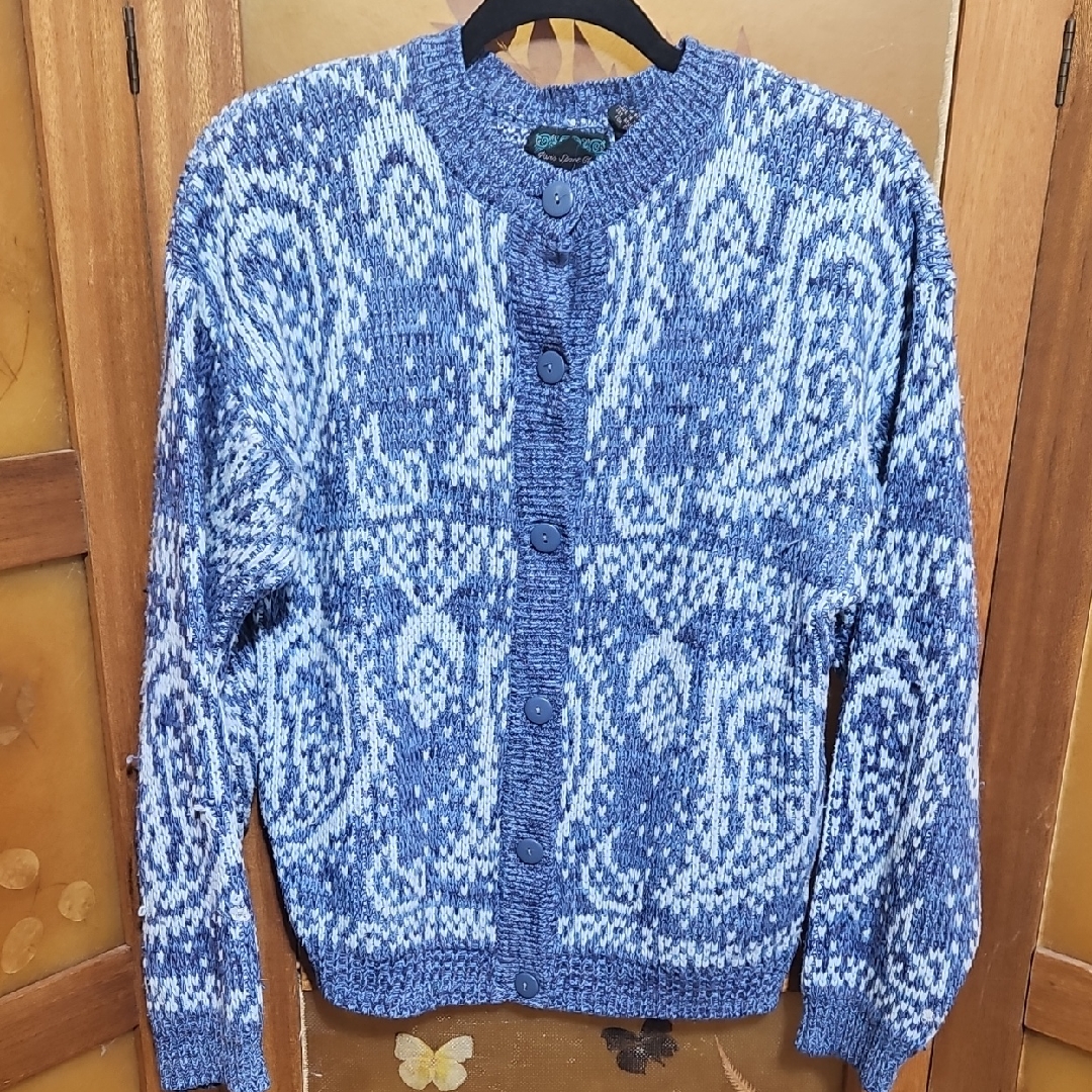 Vintage 90s Cozy Blue Patterned Sweater Cardigan